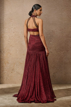 Sculpted Jewelled Crinkle Gown