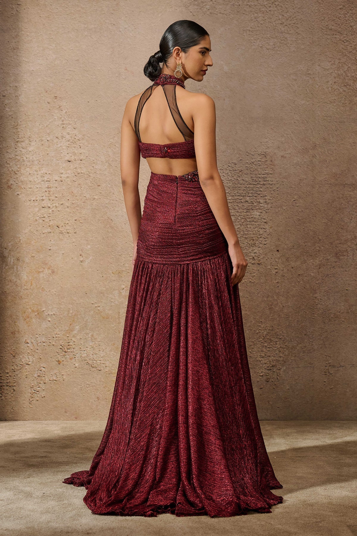 Otherworldly Sculpted Jewelled Crinkle Gown