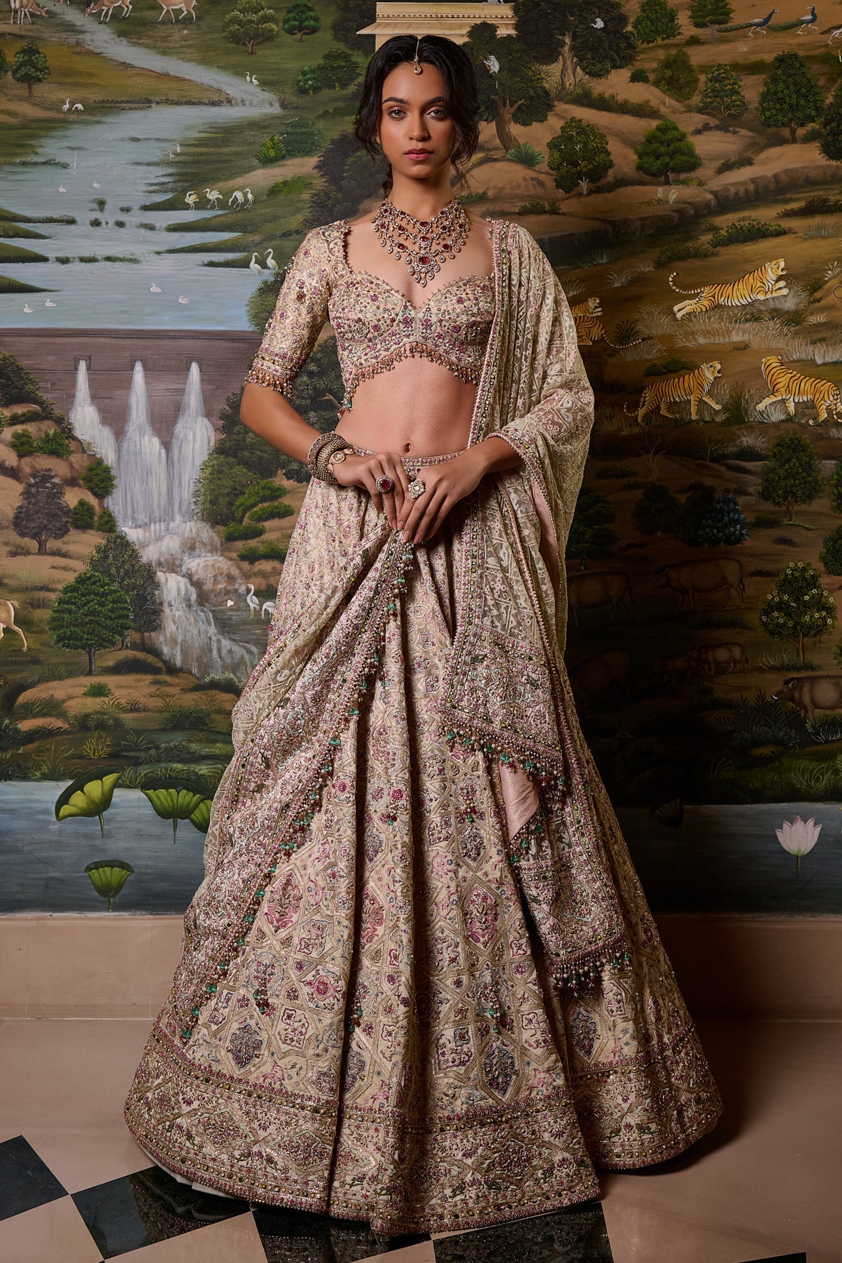 Mosaic Kashida Lehenga