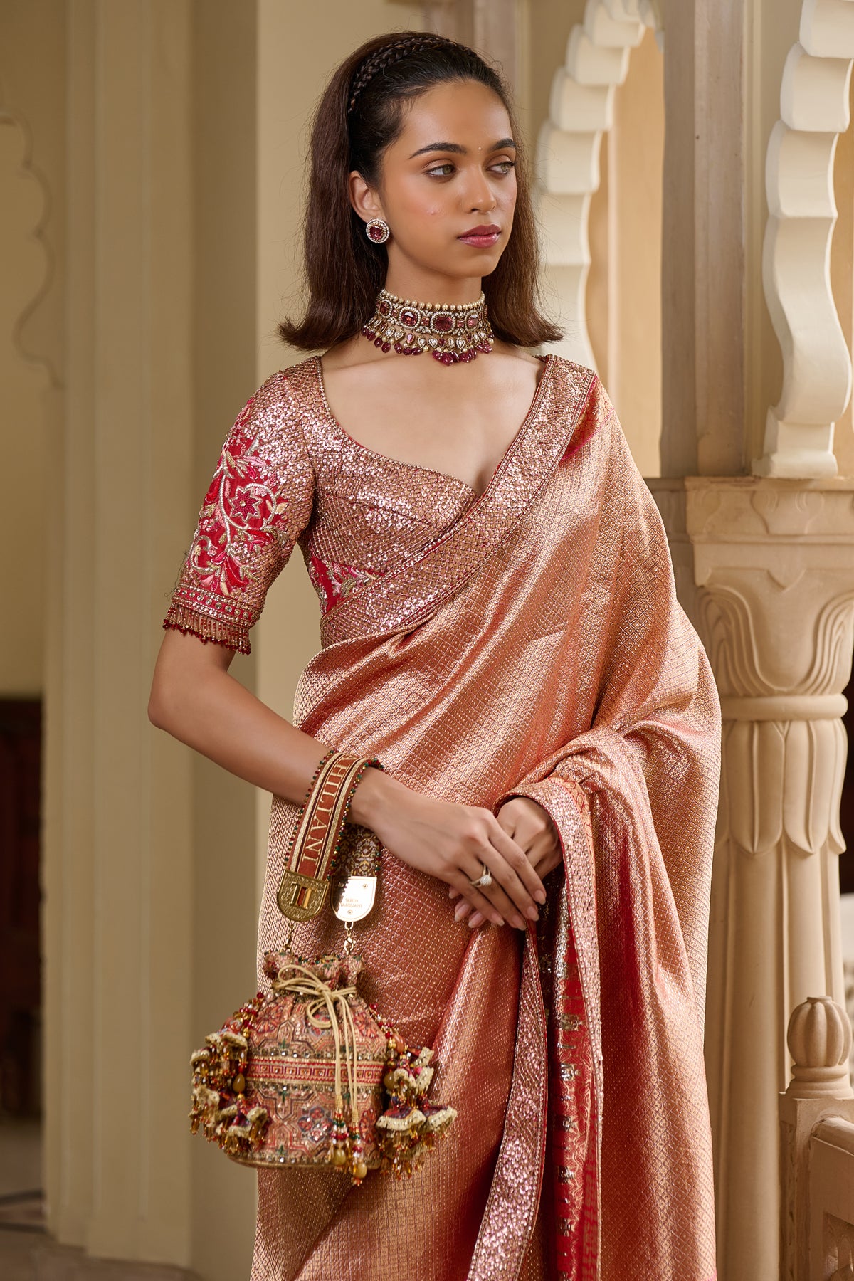 Crystal Detailed Brocade Saree