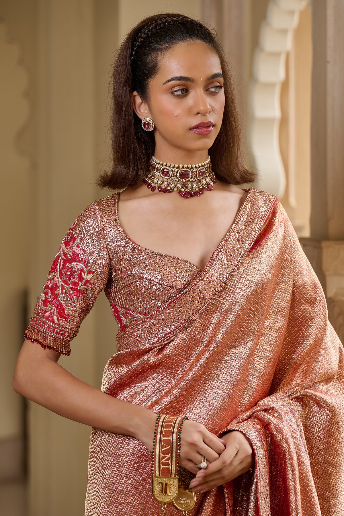 Crystal Detailed Brocade Saree