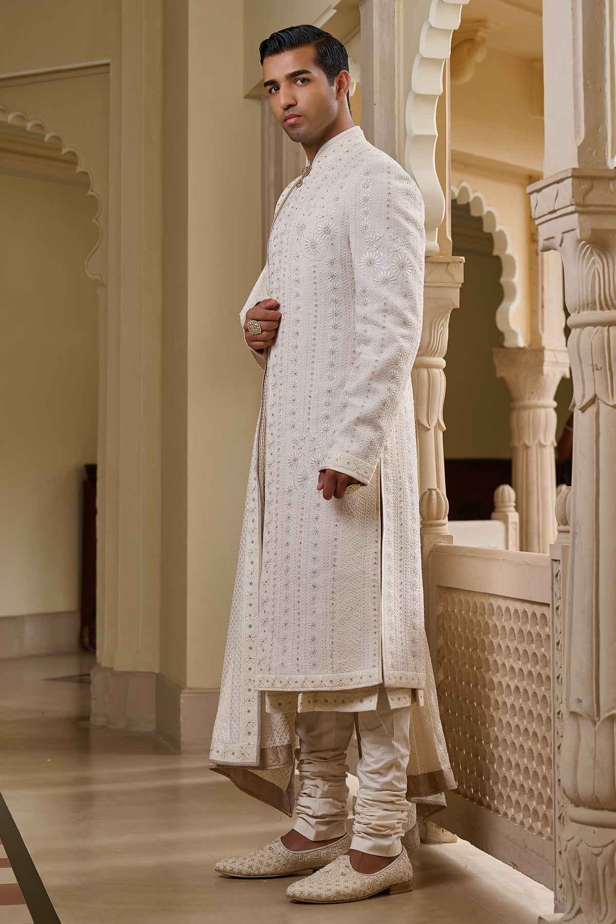 Golden Light Tonal Chikankari Sherwani Set