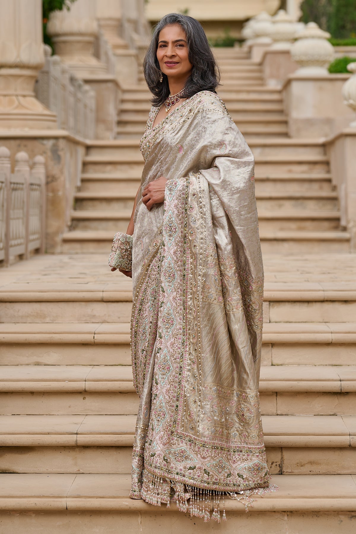 Embellished Kanjivaram Saree with Kashida Borders