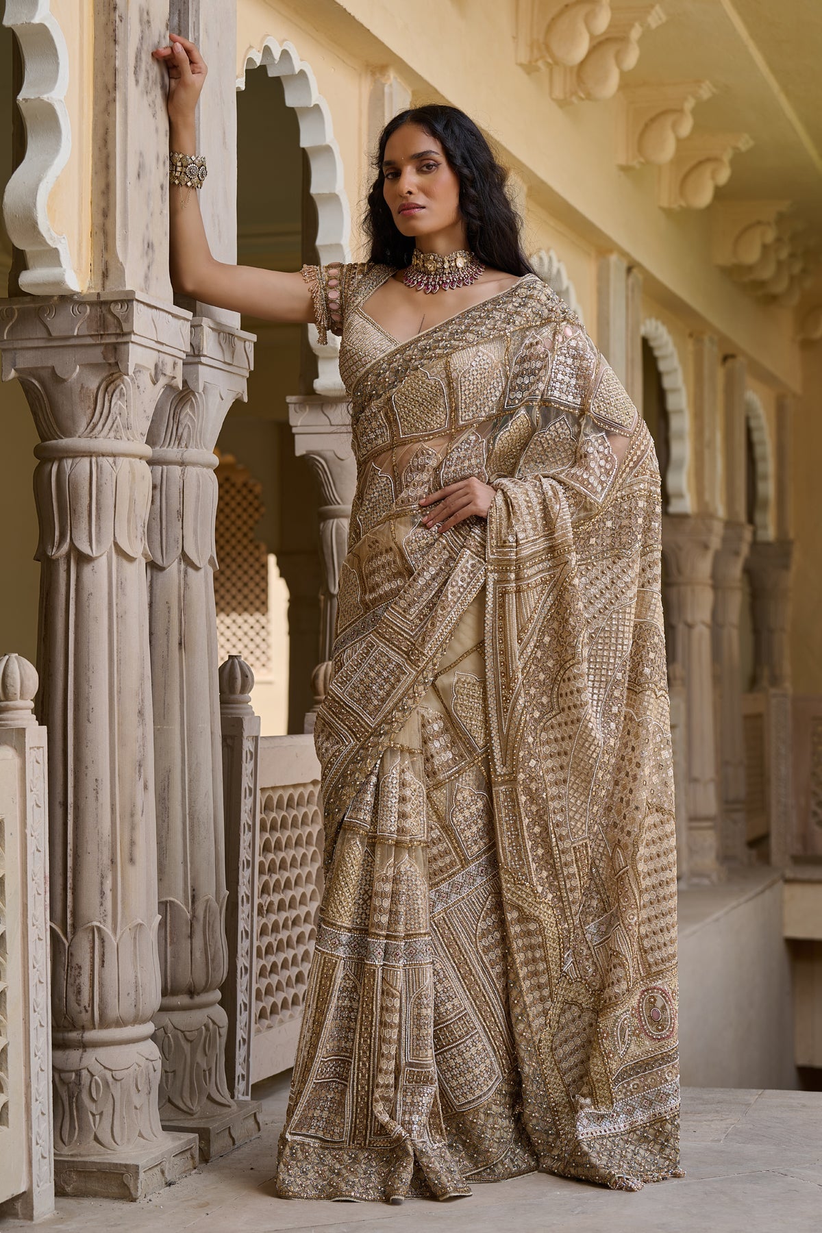 Jharoka Sequin Embroidered Saree