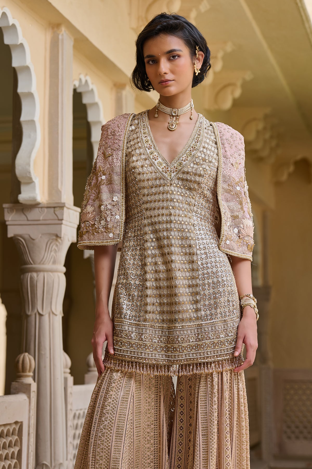Sequin Embroidered Kurti-Sharara Set