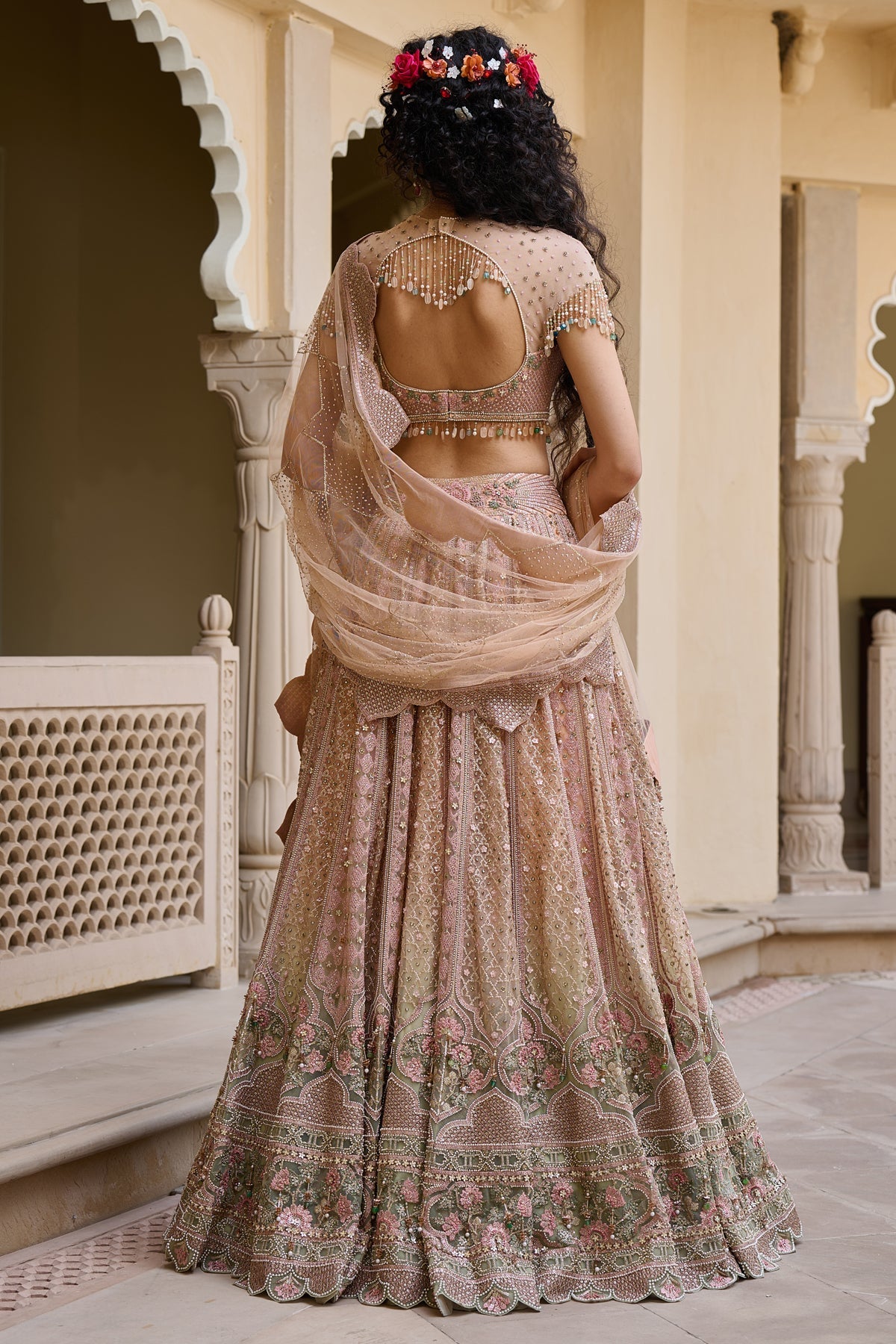 Mughal Embroidered Lehenga with Drape