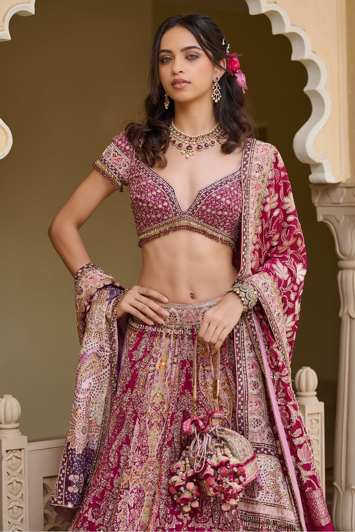 Quintessence  Kashida Embroidered Kalidar Lehenga