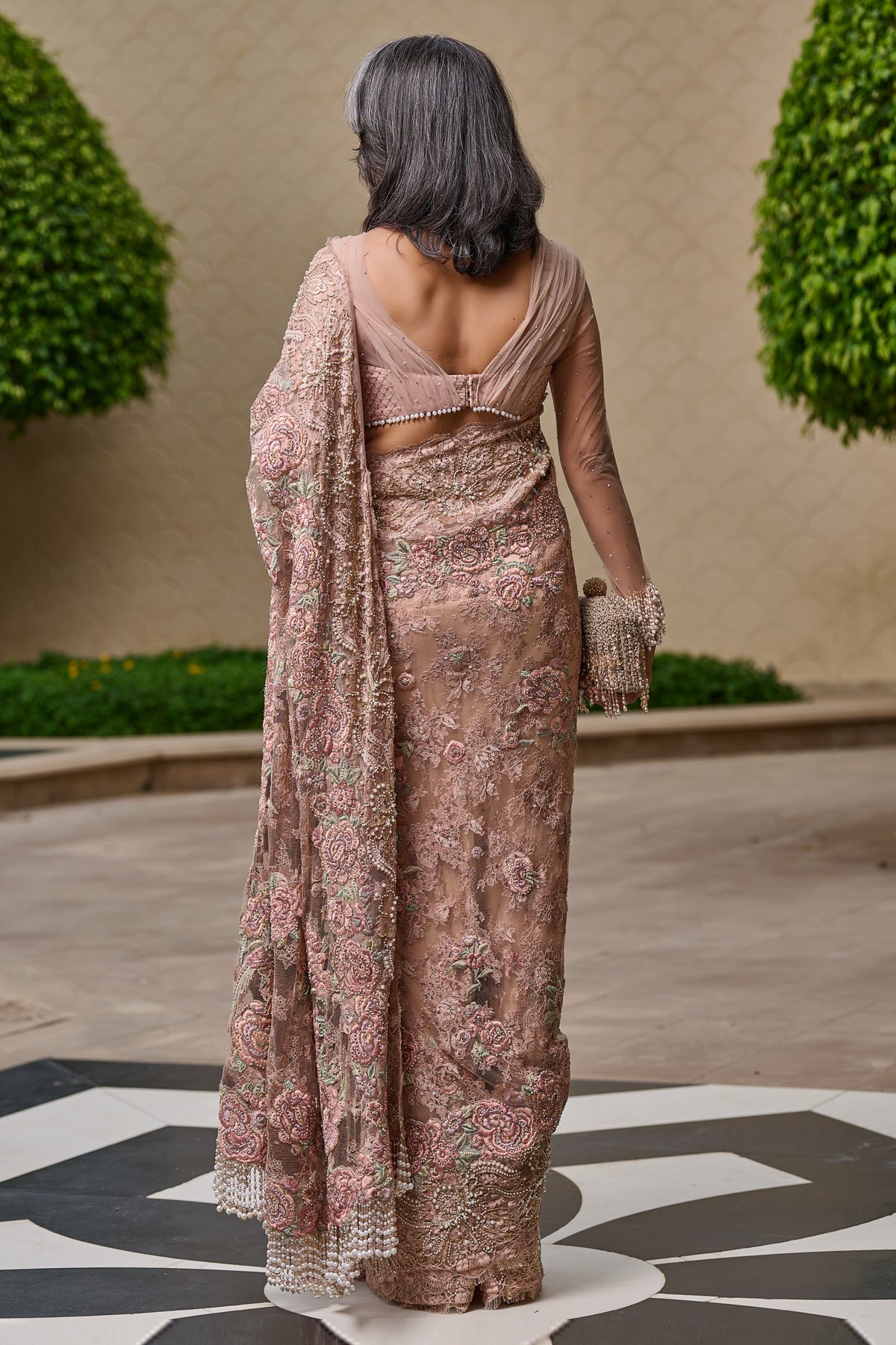 Embroidered French Lace Saree 