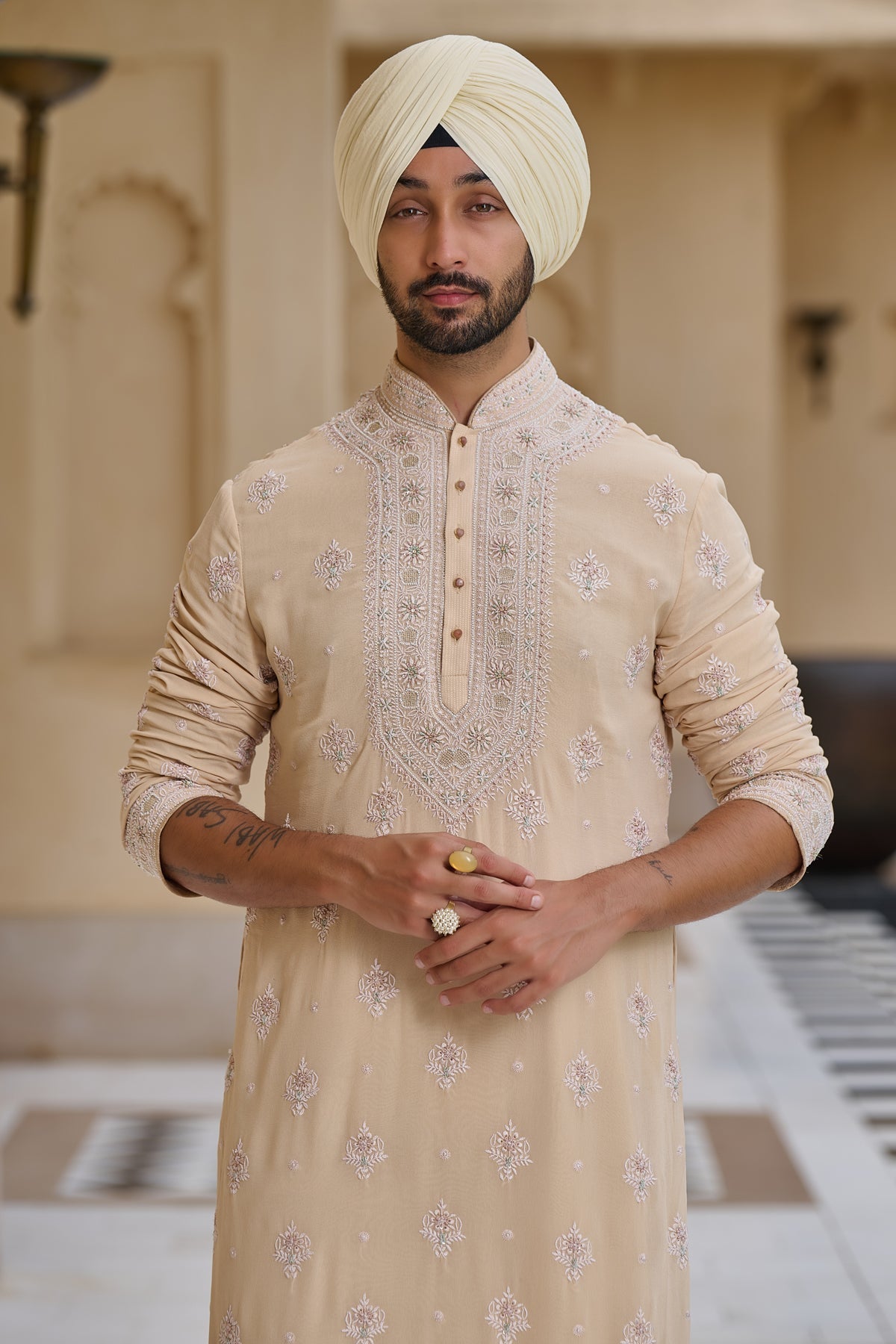 Golden Light Classic Chikankari Embroidered Kurta Set