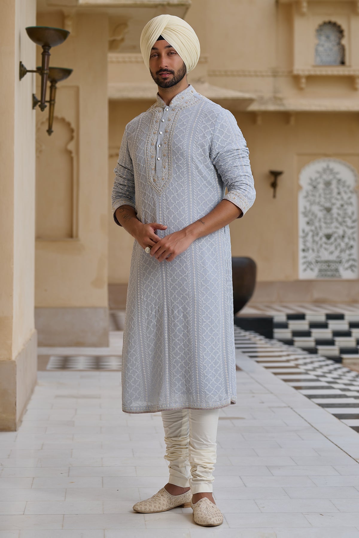 Chikankari Kurta Set with Pearl Detailing