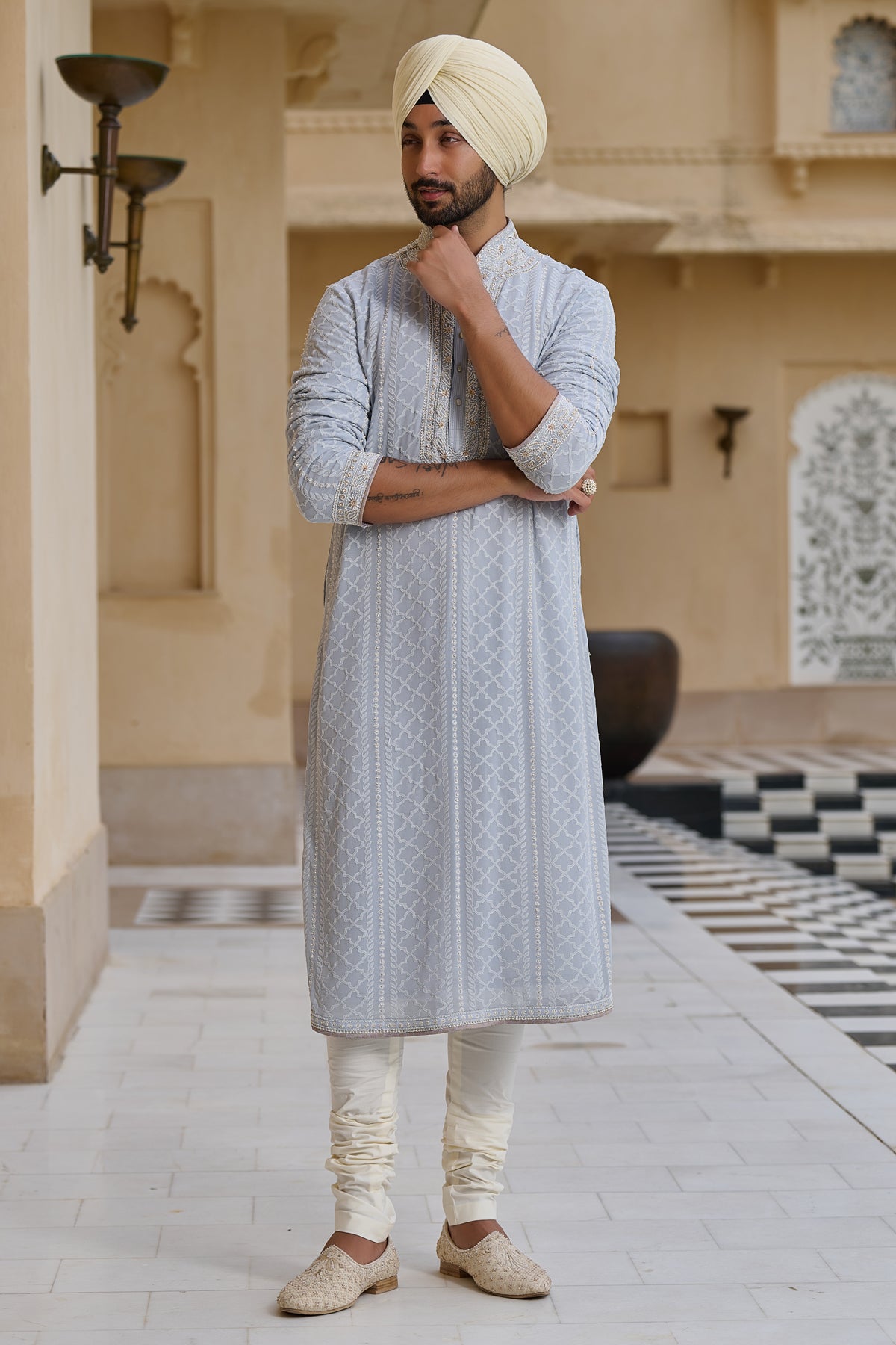 Chikankari Kurta Set with Pearl Detailing