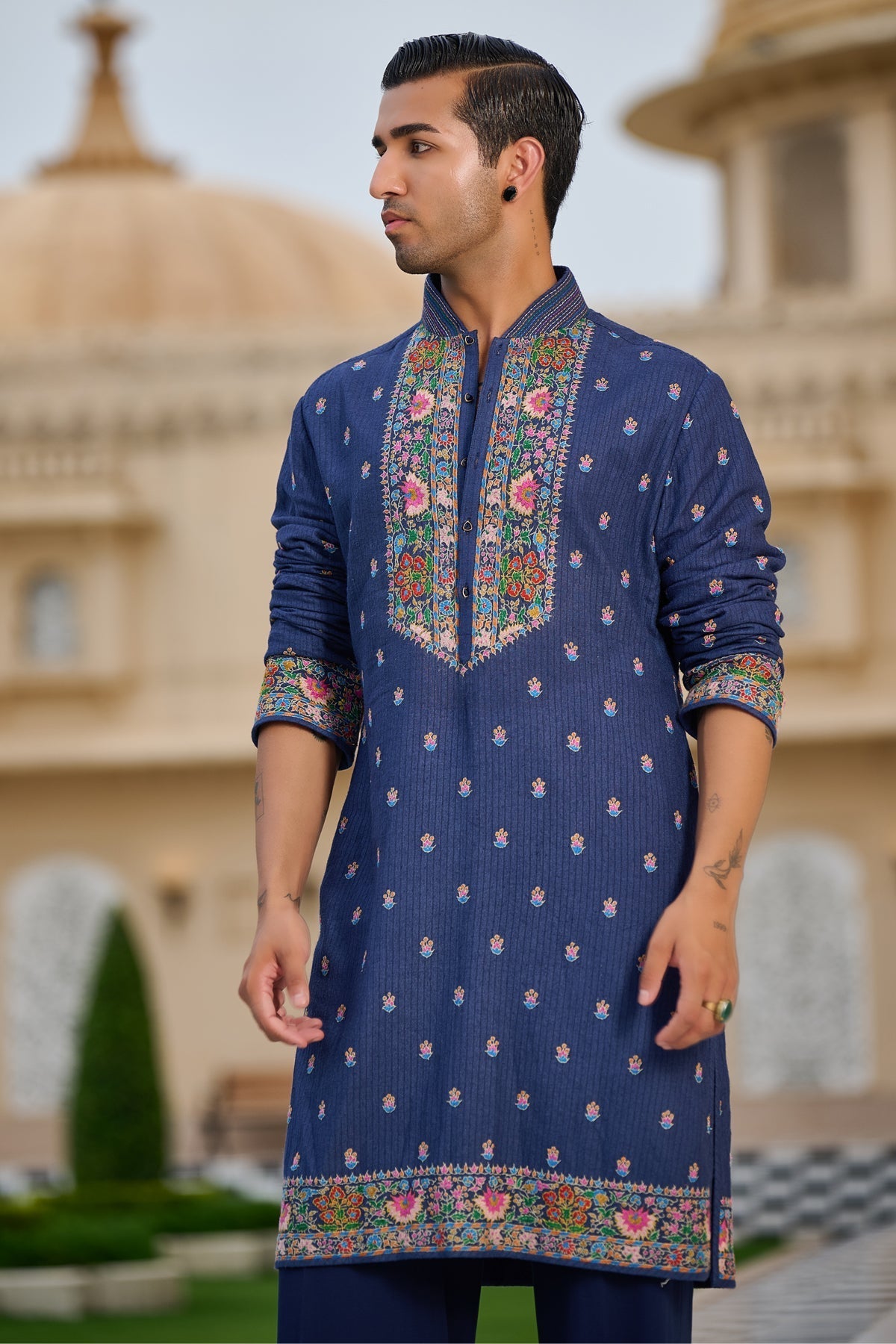 Golden Light Multicolour Hand-Embroidered Kurta Set
