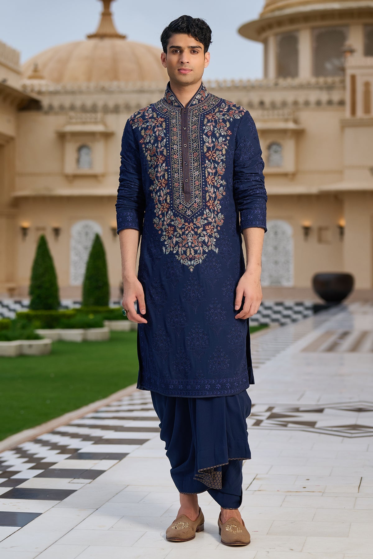 Embroidered Kurta and Dhoti Set