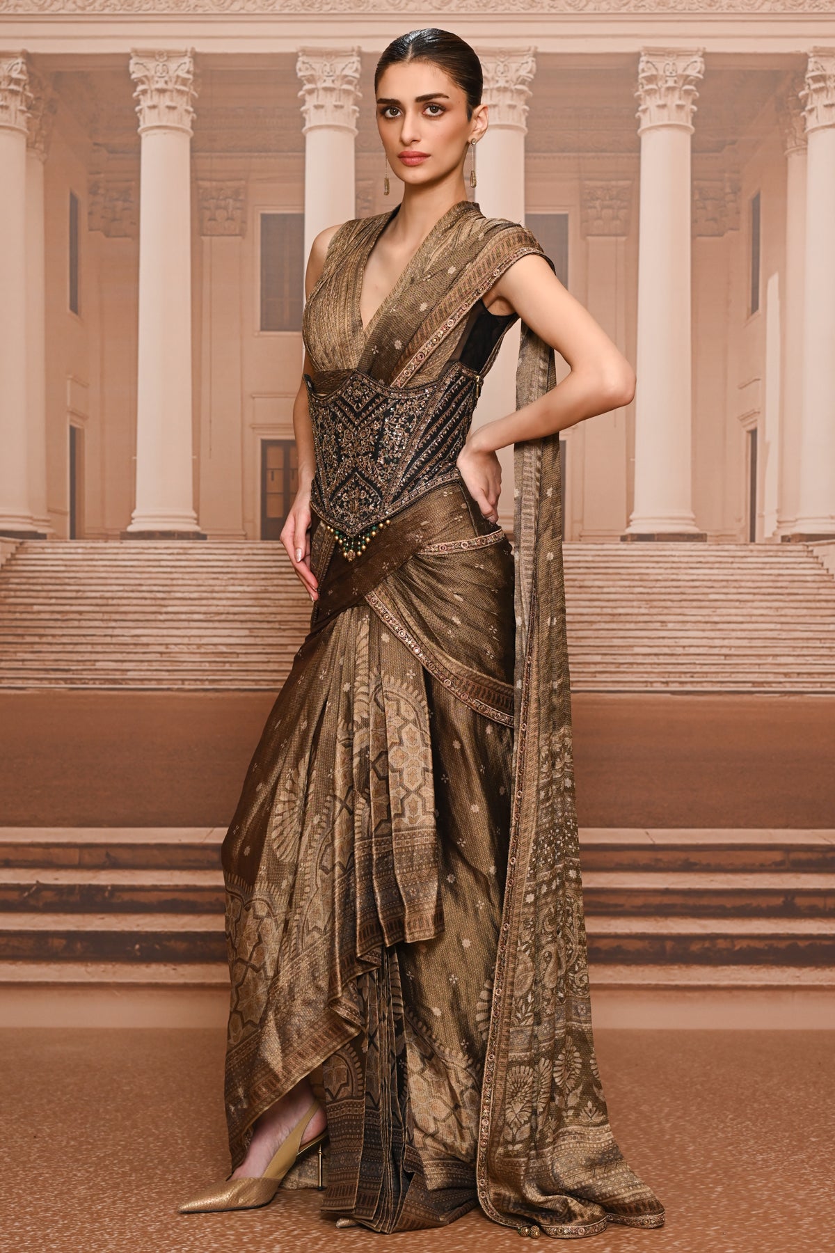 Ever Bloom Draped Concept Saree And Corset