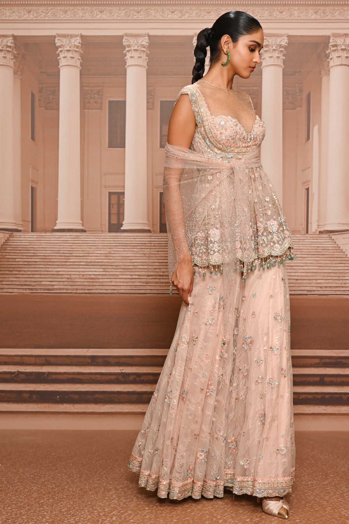 Ever Bloom Floral Embroidered Sharara Set