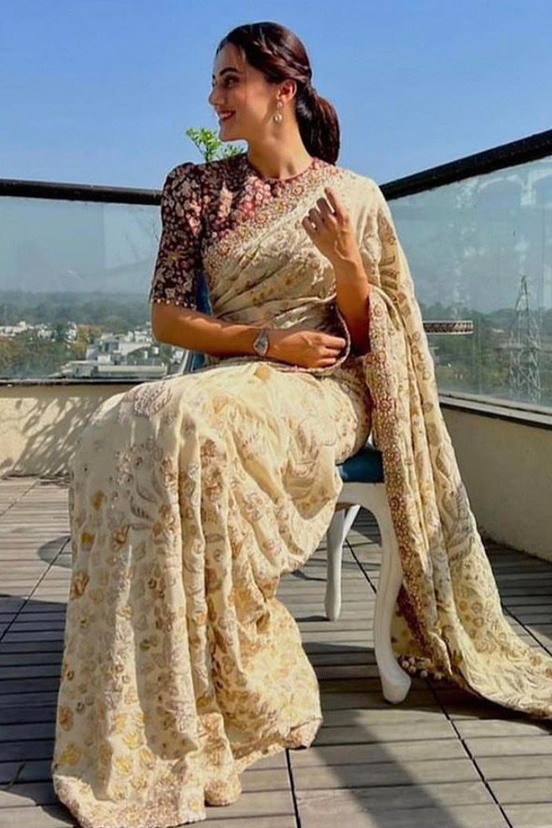 Taapsee In Embroidered printed saree