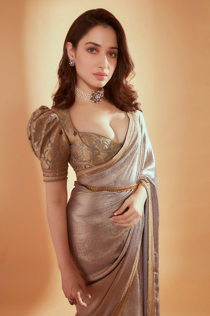Tamanna Bhatia In Saree with brocade unstitched blouse fabric