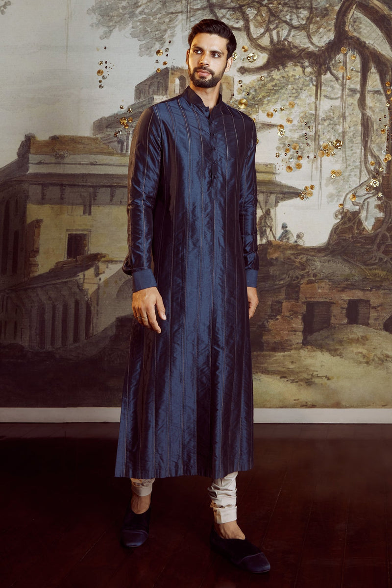 All-Over Textured Navy Kurta