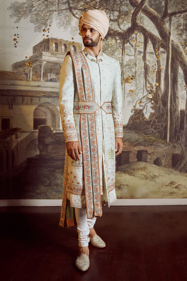 Jade-Shaded Silk Sherwani