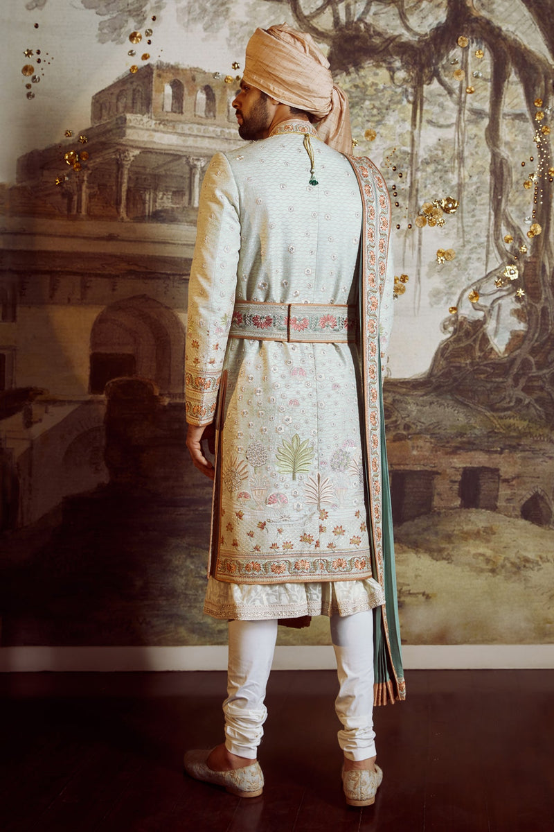 Jade-Shaded Silk Sherwani