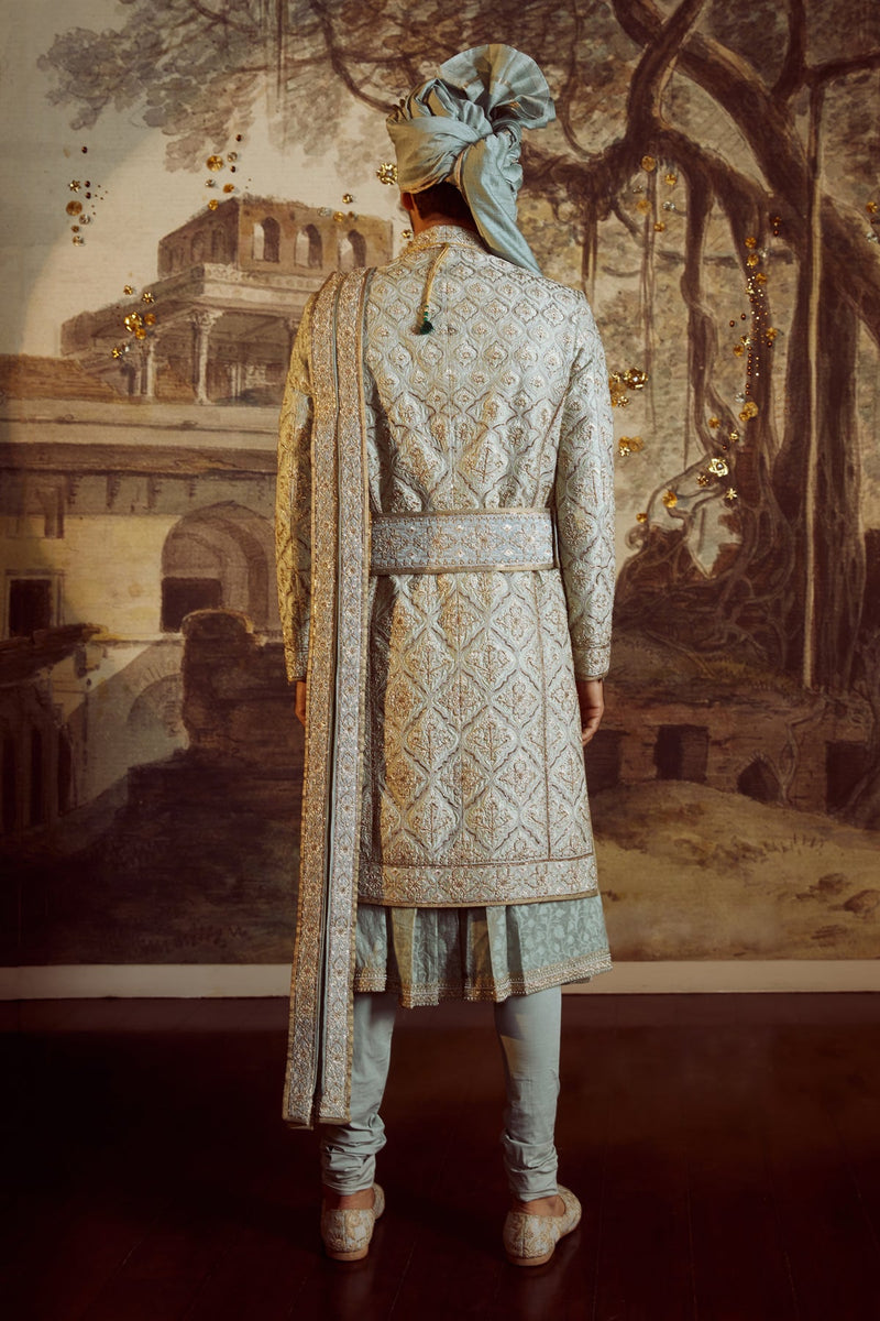 Jade-Coloured Silk Sherwani