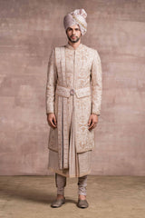 Silk Sherwani With Zardozi, Dori And Resham Work