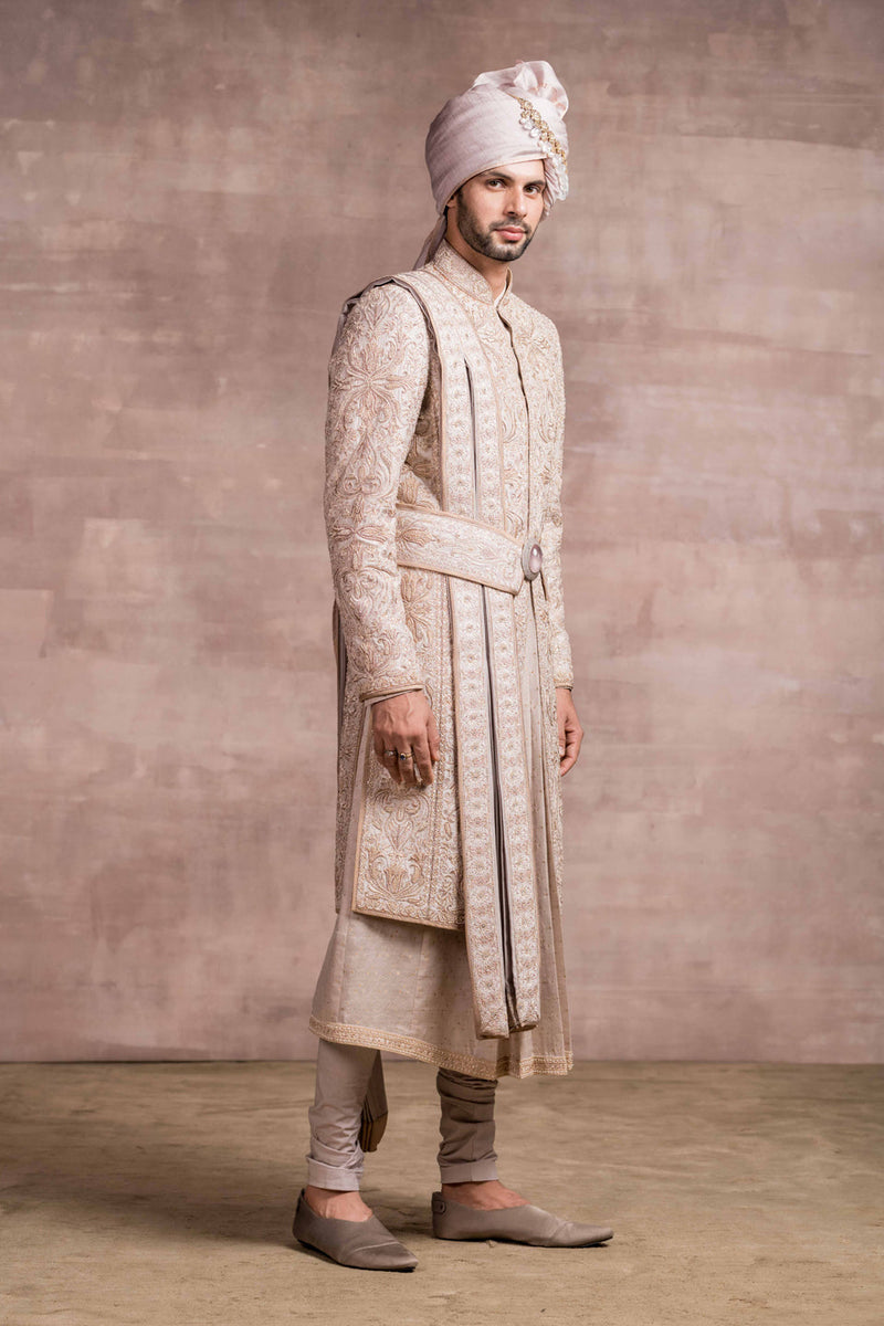 Silk Sherwani With Zardozi, Dori And Resham Work