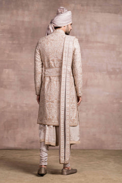 Silk Sherwani With Zardozi, Dori And Resham Work