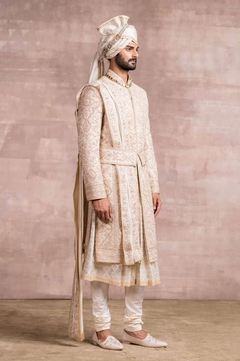 Silk Sherwani With Zardozi, Dori And Resham Work