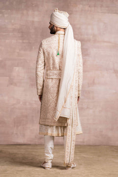 Silk Sherwani With Zardozi, Dori And Resham Work