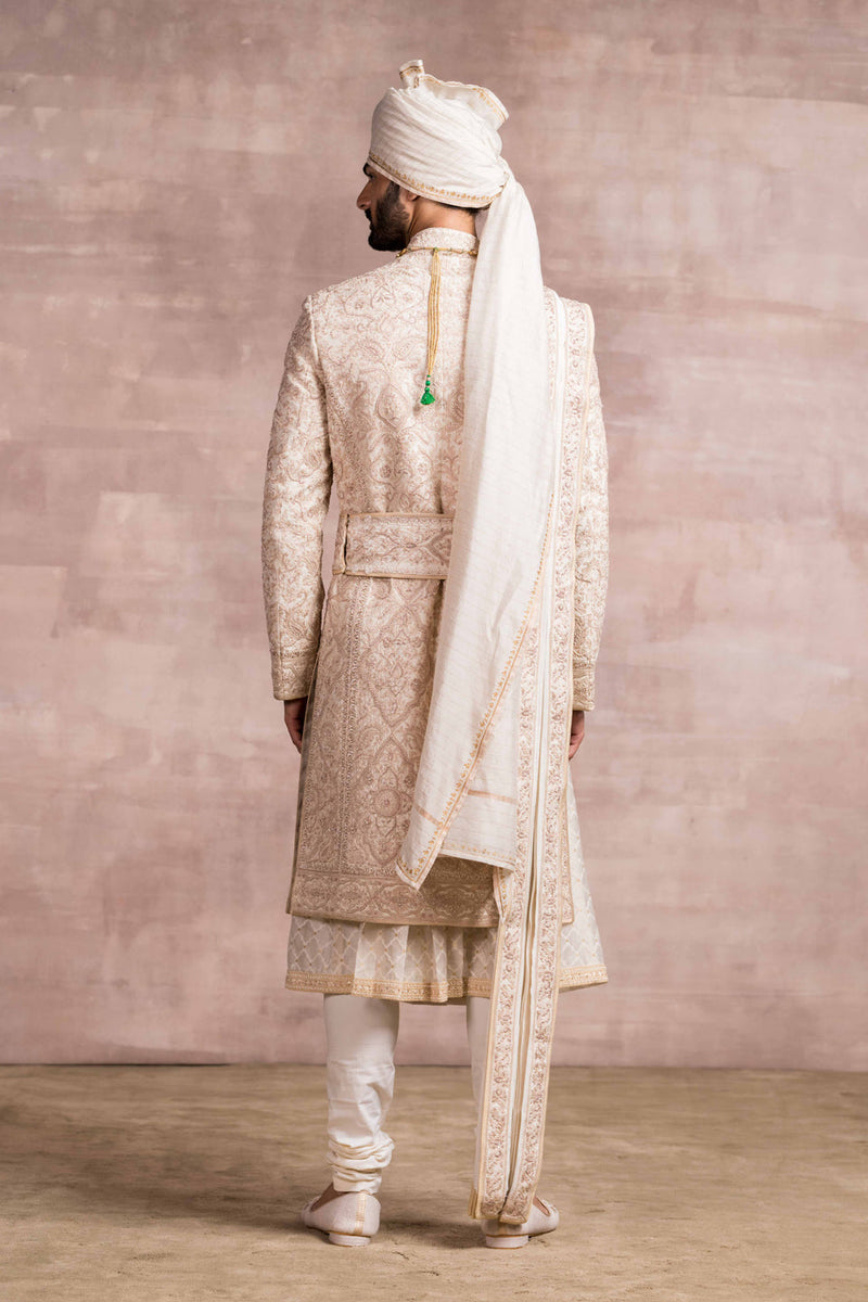 Silk Sherwani With Zardozi, Dori And Resham Work