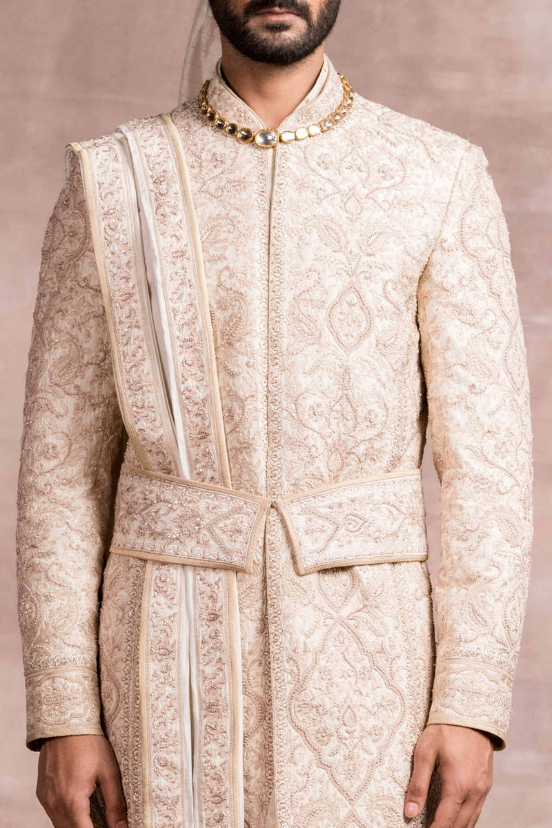 Silk Sherwani With Zardozi, Dori And Resham Work