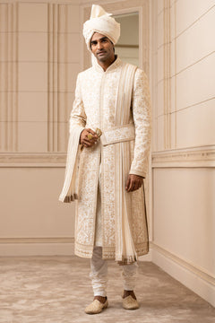 Ivory Embroidered Silk Sherwani