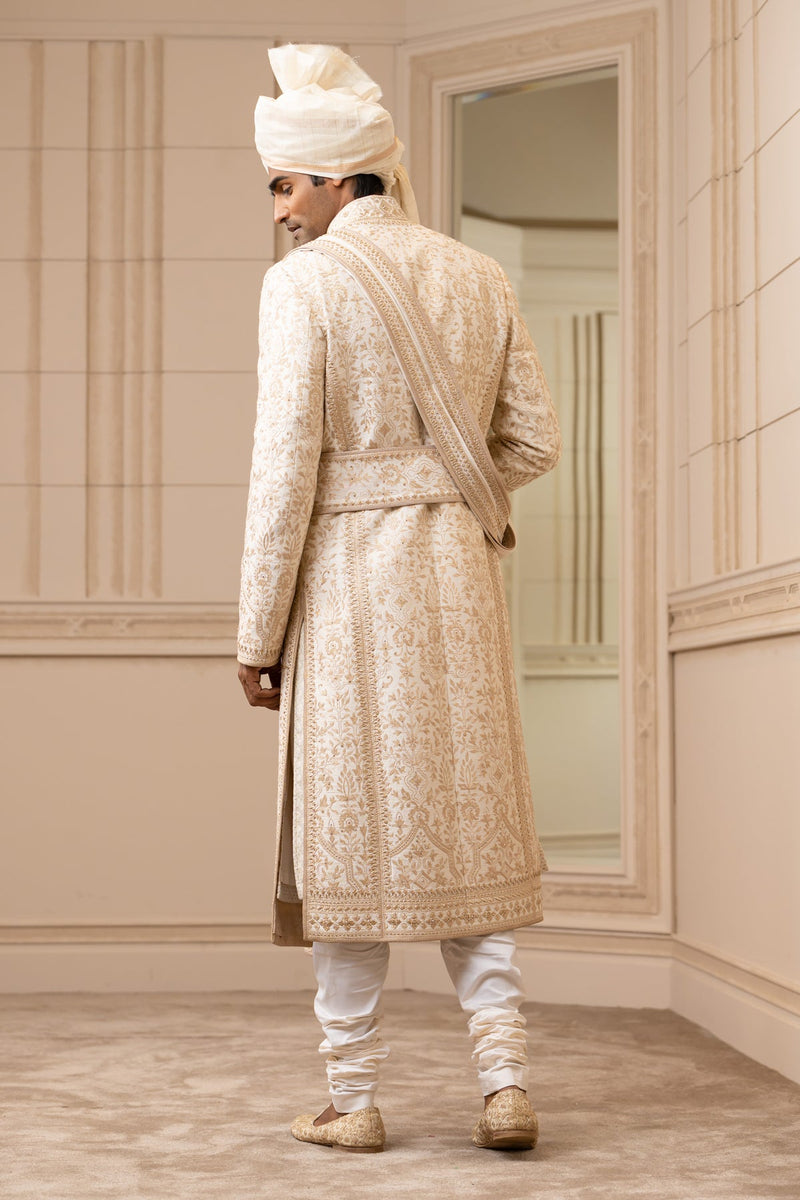 Ivory Embroidered Silk Sherwani