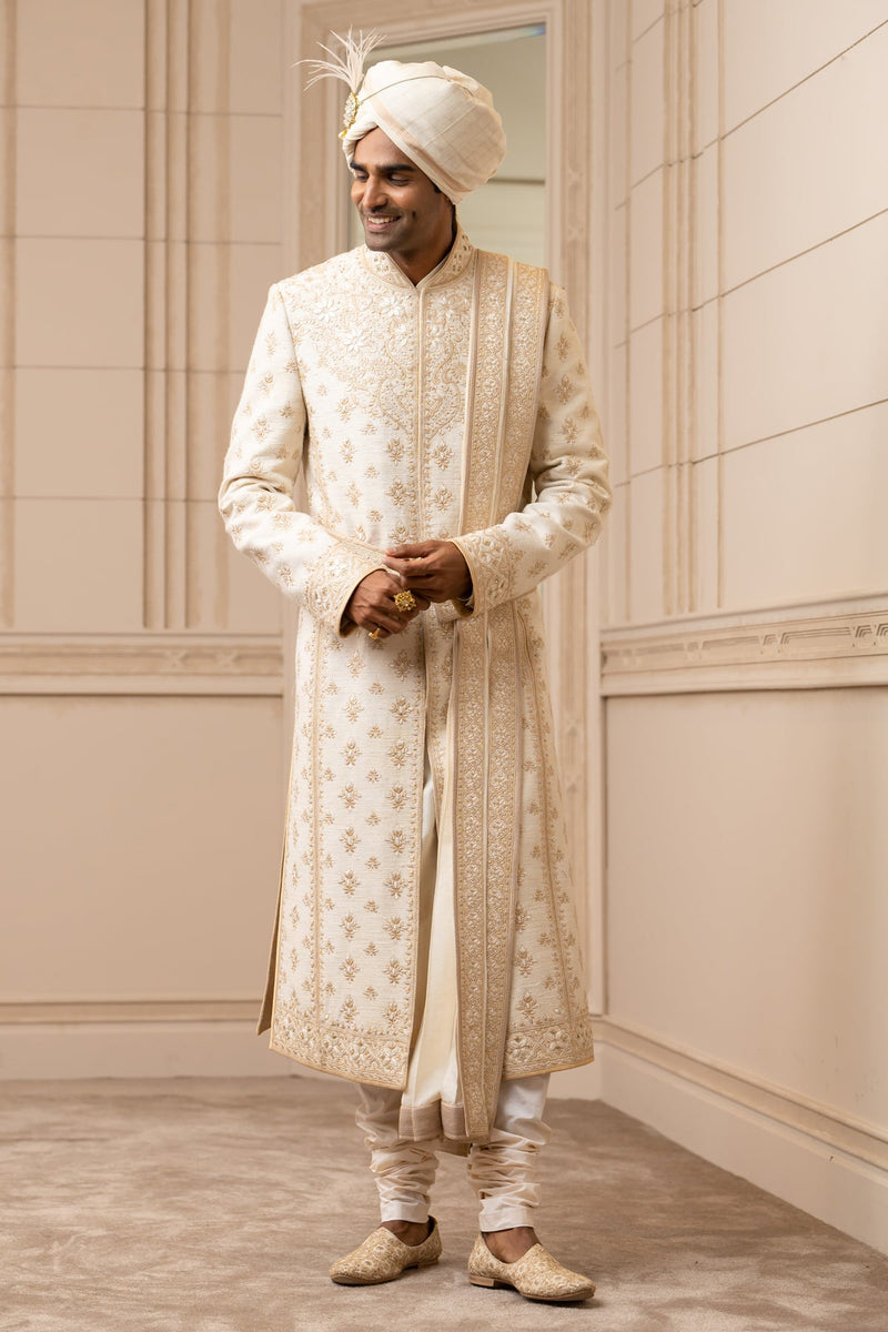 Ivory Embroidered Silk Sherwani