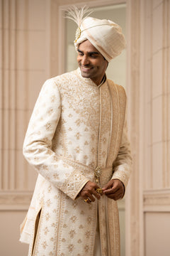 Ivory Embroidered Silk Sherwani