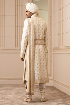 Ivory Embroidered Silk Sherwani