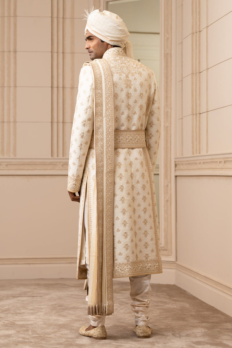 Ivory Embroidered Silk Sherwani