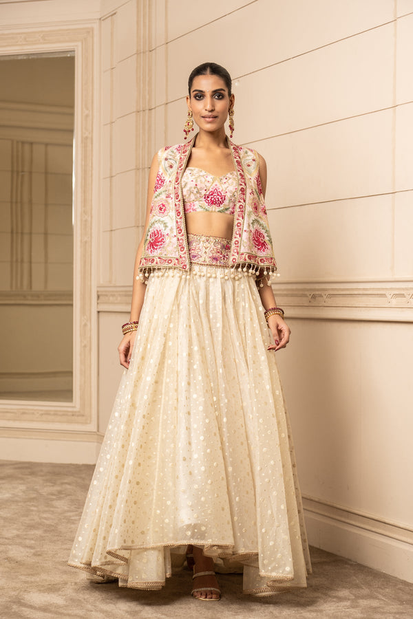 Jacquard Lehenga, Blouse, and Gilet