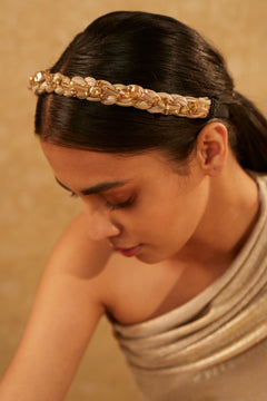Braided headband with beads and crystals
