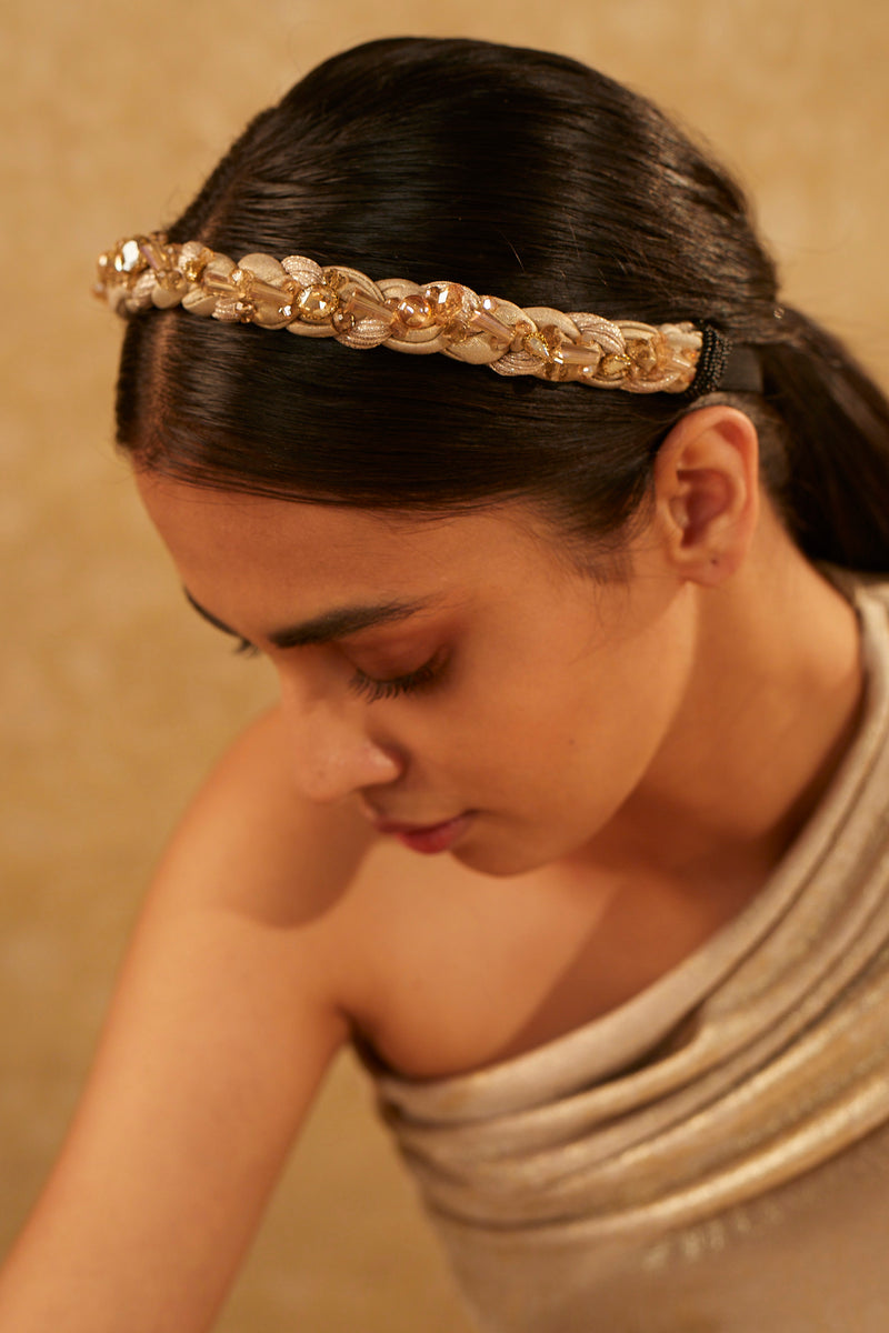 Braided headband with beads and crystals
