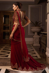 Draped Saree With Velvet Blouse