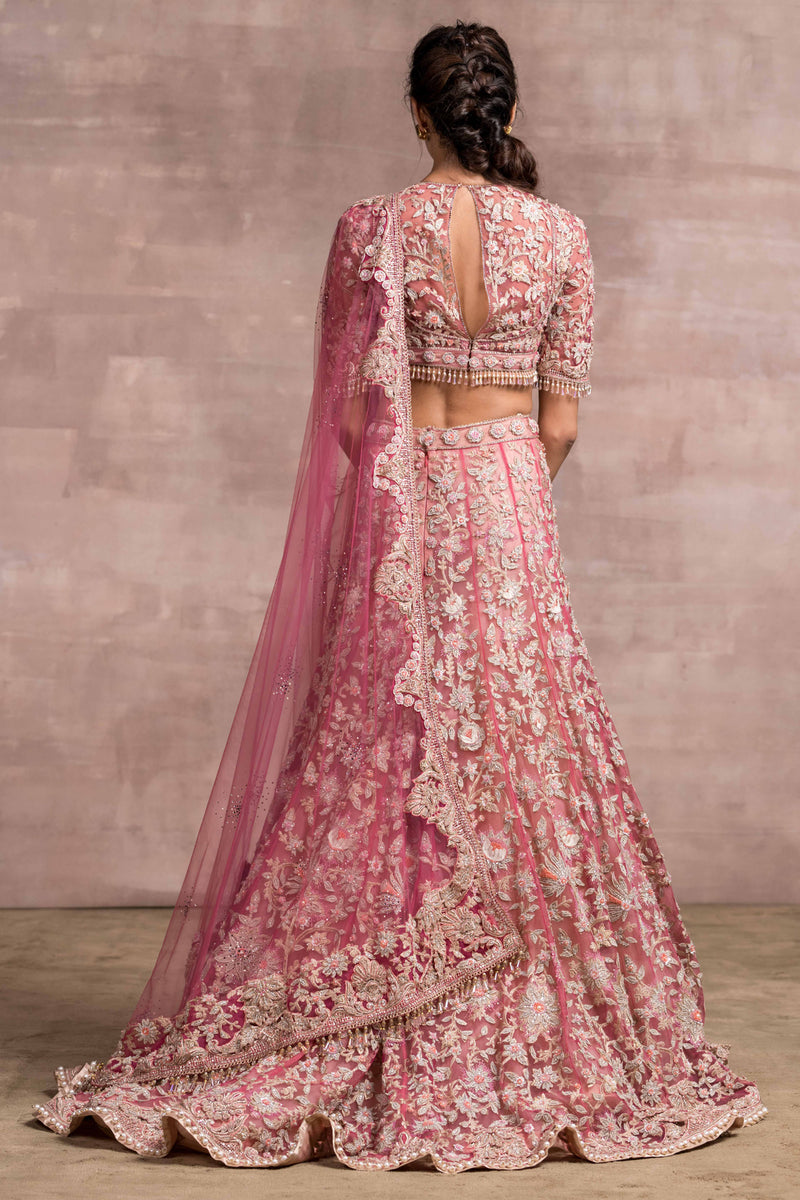 Lifted floral-embroidered lehenga