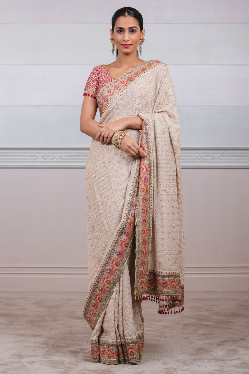 Chikankari saree with blouse – Tarun Tahiliani Official