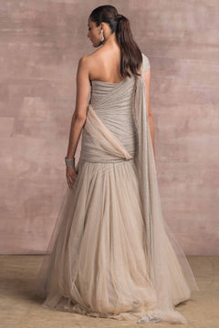 Novelty Foil Crinkle And Tulle Draped Gown