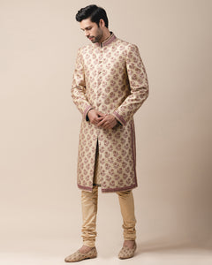 Printed Sherwani With All Over French Knot Work