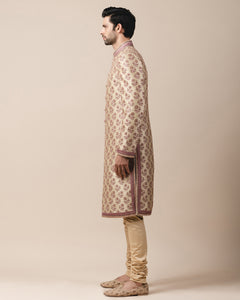Printed Sherwani With All Over French Knot Work