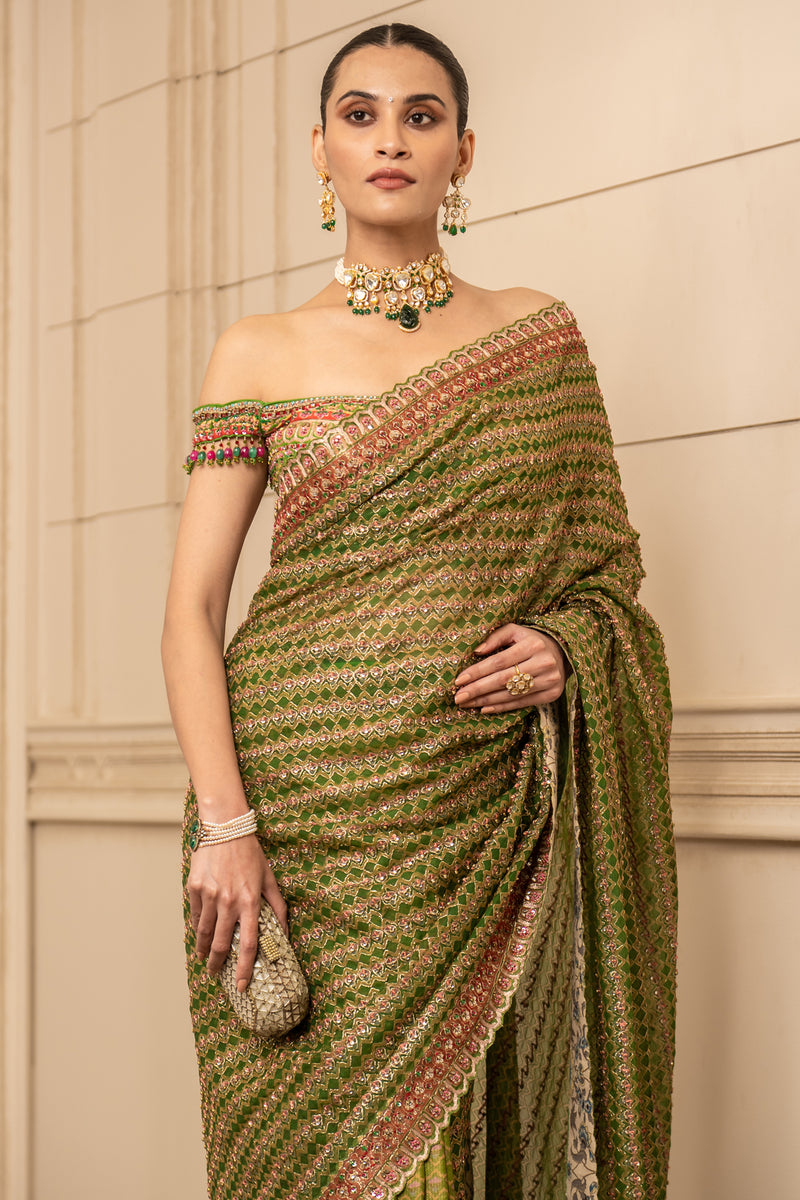 Printed Saree With Stylized Blouse