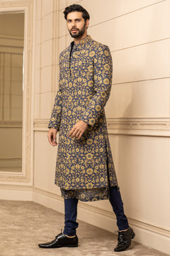Floral-Printed Quilted Sherwani
