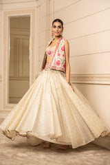 Jacquard Lehenga, Blouse, and Gilet